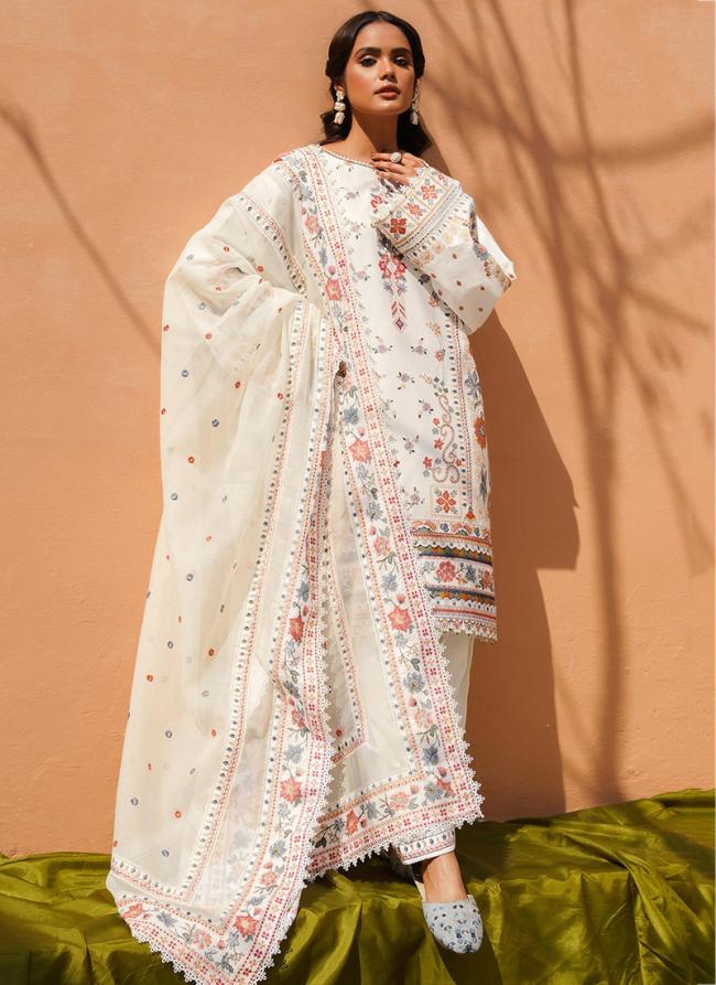 Rayon White Festival Wear Printed Pakistani Suit